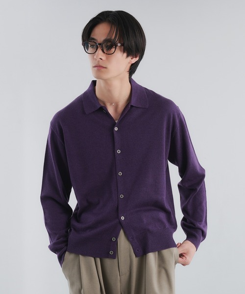 Adoon plain（アドーンプレーン）の「SILVER PLATE DETAIL KNIT PORO CARDIGAN / シルバープレートメリノウールニットポロカーディガン（カーディガン/ボレロ・メンズ・ブラウン/チャコールグレー/ベージュ/パープル・MEDIUM/LARGE）」の21枚目の写真