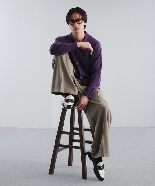 Adoon plain(アドーンプレーン)の「SILVER PLATE DETAIL KNIT PORO CARDIGAN / シルバープレートメリノウールニットポロカーディガン(カーディガン/ボレロ・メンズ・ブラウン/チャコールグレー/ベージュ/パープル・MEDIUM/LARGE)」の15枚目の写真