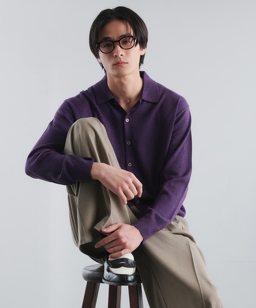 Adoon plain(アドーンプレーン)の「SILVER PLATE DETAIL KNIT PORO CARDIGAN / シルバープレートメリノウールニットポロカーディガン(カーディガン/ボレロ・メンズ・ブラウン/チャコールグレー/ベージュ/パープル・MEDIUM/LARGE)」の16枚目の写真