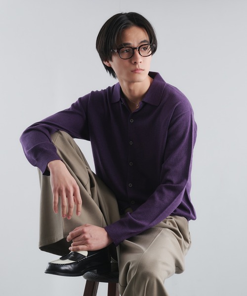 Adoon plain(アドーンプレーン)の「SILVER PLATE DETAIL KNIT PORO CARDIGAN / シルバープレートメリノウールニットポロカーディガン(カーディガン/ボレロ・メンズ・ブラウン/チャコールグレー/ベージュ/パープル・MEDIUM/LARGE)」の17枚目の写真