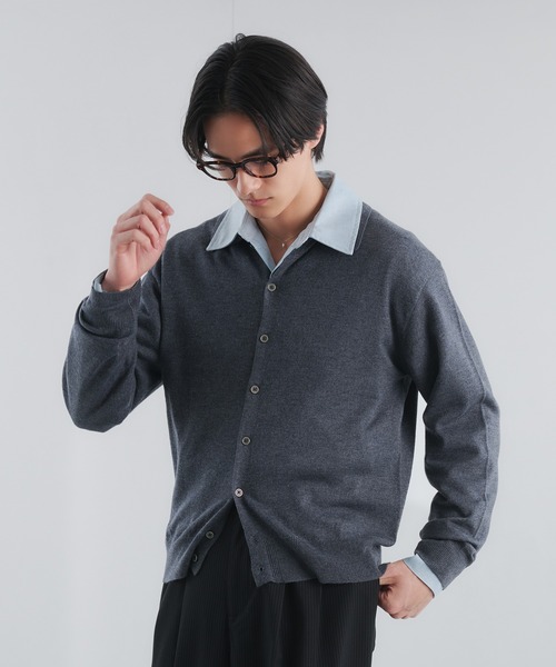 Adoon plain（アドーンプレーン）の「SILVER PLATE DETAIL KNIT PORO CARDIGAN / シルバープレートメリノウールニットポロカーディガン（カーディガン/ボレロ・メンズ・ブラウン/チャコールグレー/ベージュ/パープル・MEDIUM/LARGE）」の5枚目の写真