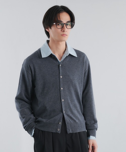 Adoon plain（アドーンプレーン）の「SILVER PLATE DETAIL KNIT PORO CARDIGAN / シルバープレートメリノウールニットポロカーディガン（カーディガン/ボレロ・メンズ・ブラウン/チャコールグレー/ベージュ/パープル・MEDIUM/LARGE）」の9枚目の写真