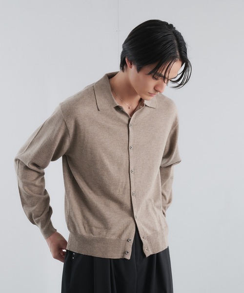 Adoon plain（アドーンプレーン）の「SILVER PLATE DETAIL KNIT PORO CARDIGAN / シルバープレートメリノウールニットポロカーディガン（カーディガン/ボレロ・メンズ・ブラウン/チャコールグレー/ベージュ/パープル・MEDIUM/LARGE）」の13枚目の写真