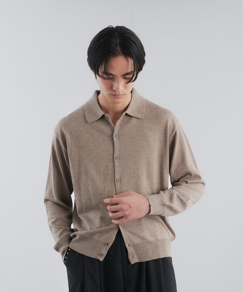 Adoon plain（アドーンプレーン）の「SILVER PLATE DETAIL KNIT PORO CARDIGAN / シルバープレートメリノウールニットポロカーディガン（カーディガン/ボレロ・メンズ・ブラウン/チャコールグレー/ベージュ/パープル・MEDIUM/LARGE）」の16枚目の写真