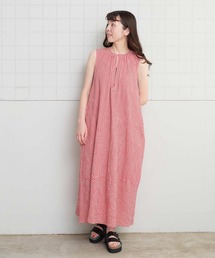 l'atelier du savon | ちぢみギンガム　裾バルーンワンピース(ワンピース)