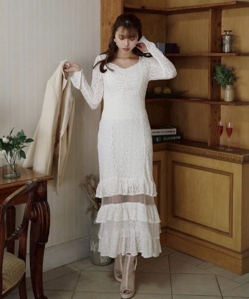 ティアードレースマーメイドワンピース 春服（ワンピース）｜rienda