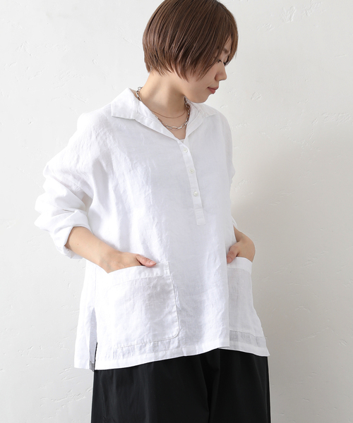 JOURNAL STANDARD LUXE（ジャーナルスタンダード　ラックス）の「リネンワッシャー スキッパーシャツ（シャツ/ブラウス・レディース・ホワイト/ブラック・FREE）」の2枚目の写真