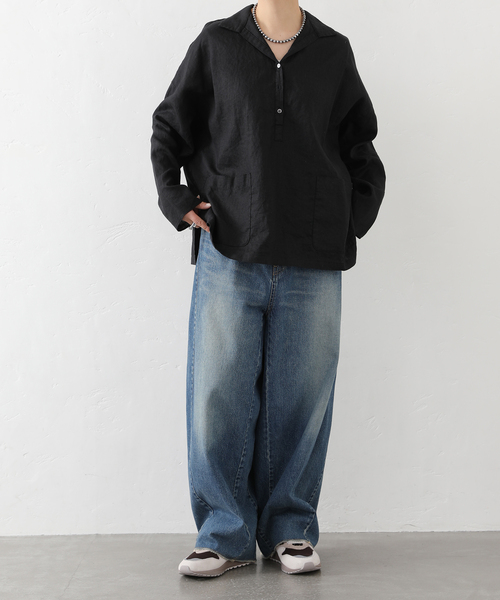 JOURNAL STANDARD LUXE（ジャーナルスタンダード　ラックス）の「リネンワッシャー スキッパーシャツ（シャツ/ブラウス・レディース・ホワイト/ブラック・FREE）」の3枚目の写真