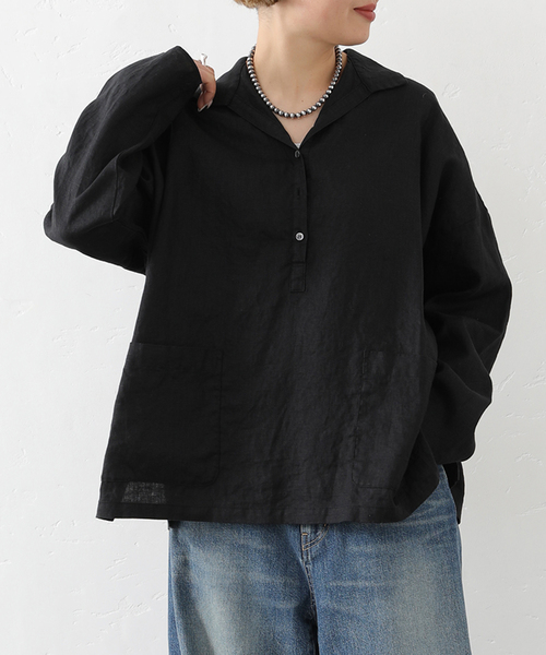 JOURNAL STANDARD LUXE（ジャーナルスタンダード　ラックス）の「リネンワッシャー スキッパーシャツ（シャツ/ブラウス・レディース・ホワイト/ブラック・FREE）」の4枚目の写真