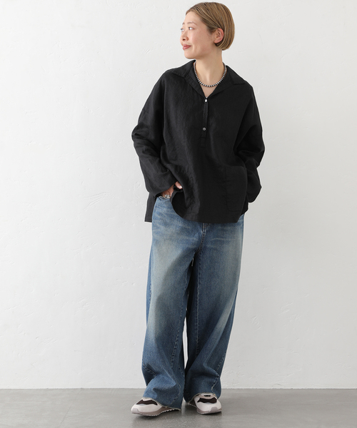 JOURNAL STANDARD LUXE（ジャーナルスタンダード　ラックス）の「リネンワッシャー スキッパーシャツ（シャツ/ブラウス・レディース・ホワイト/ブラック・FREE）」の5枚目の写真