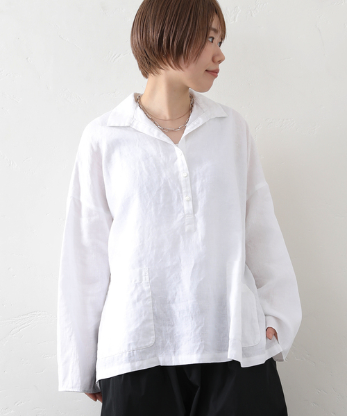 JOURNAL STANDARD LUXE（ジャーナルスタンダード　ラックス）の「リネンワッシャー スキッパーシャツ（シャツ/ブラウス・レディース・ホワイト/ブラック・FREE）」の9枚目の写真