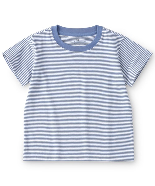 無印良品（ムジルシリョウヒン）の「ベビー あたまするっと 綿天竺編みクルーネック半袖Ｔシャツ ボーダー（Tシャツ/カットソー・キッズ・ブラック系/ブルー系・80/90/100）」の2枚目の写真