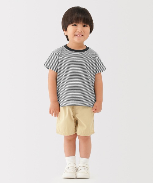 無印良品（ムジルシリョウヒン）の「ベビー あたまするっと 綿天竺編みクルーネック半袖Ｔシャツ ボーダー（Tシャツ/カットソー・キッズ・ブラック系/ブルー系・80/90/100）」の6枚目の写真