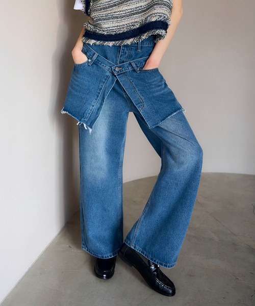 Cepica（セピカ）の「スカートレイヤードデニムPT（デニムパンツ・レディース・ブルー・FREE）」の3枚目の写真