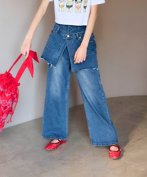 Cepica（セピカ）の「スカートレイヤードデニムPT（デニムパンツ・レディース・ブルー・FREE）」の4枚目の写真