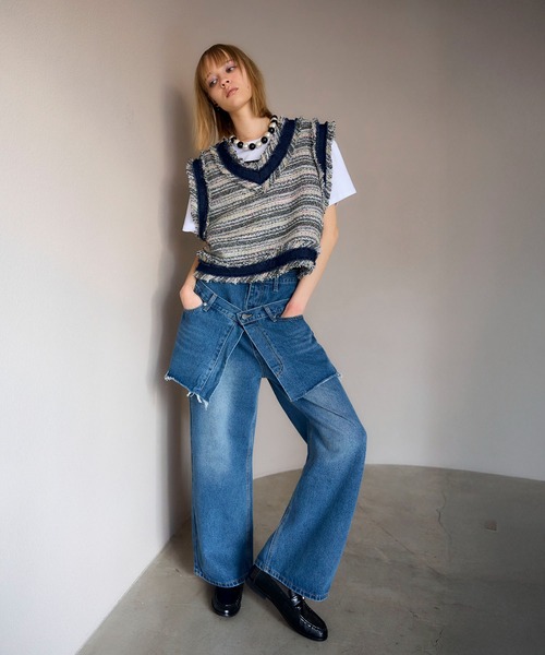 Cepica（セピカ）の「スカートレイヤードデニムPT（デニムパンツ・レディース・ブルー・FREE）」の6枚目の写真