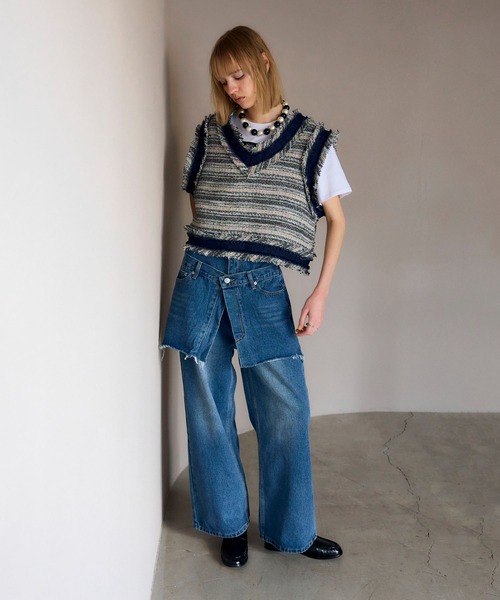 Cepica（セピカ）の「スカートレイヤードデニムPT（デニムパンツ・レディース・ブルー・FREE）」の7枚目の写真