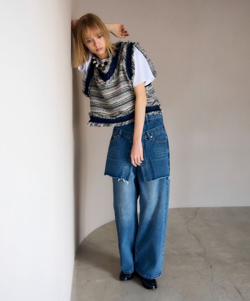 Cepica（セピカ）の「スカートレイヤードデニムPT（デニムパンツ・レディース・ブルー・FREE）」の8枚目の写真