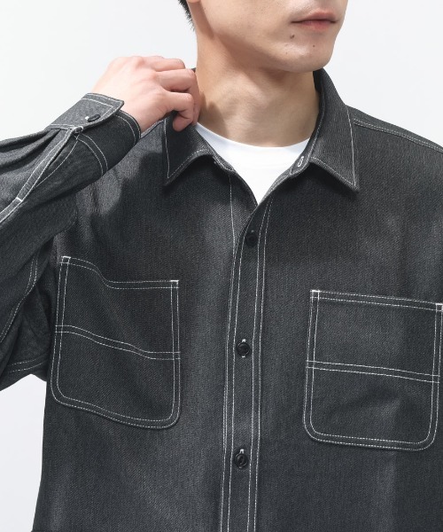 CONVERSE(コンバース)の「コンバース SYNTHETIC DENIM SHIRT M シンセティックデニムシャツ(シャツ/ブラウス・メンズ・ブラック/ネイビー・M/L/LL)」の8枚目の写真