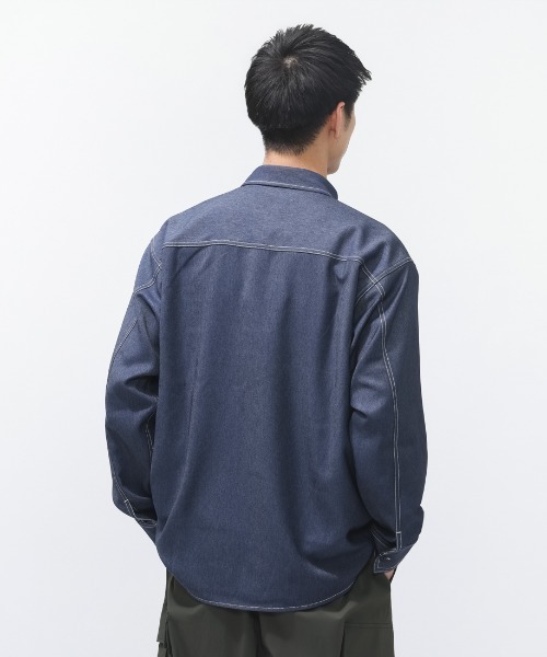 CONVERSE(コンバース)の「コンバース SYNTHETIC DENIM SHIRT M シンセティックデニムシャツ(シャツ/ブラウス・メンズ・ブラック/ネイビー・M/L/LL)」の4枚目の写真