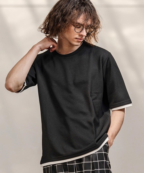 mt10318- Honeycomb Layered Stretch Tee レイヤード風Tシャツ(AI-261