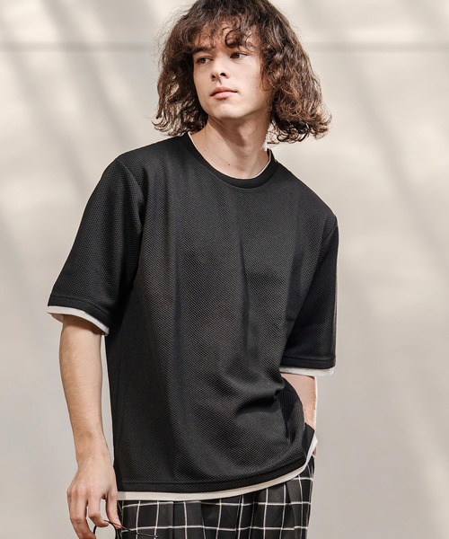 CAMBIO(カンビオ)の「mt10318- Honeycomb Layered Stretch Tee レイヤード風Tシャツ(AI-261-015)(Tシャツ/カットソー・メンズ・ブラック/ネイビー/ホワイト・M/L)」の4枚目の写真