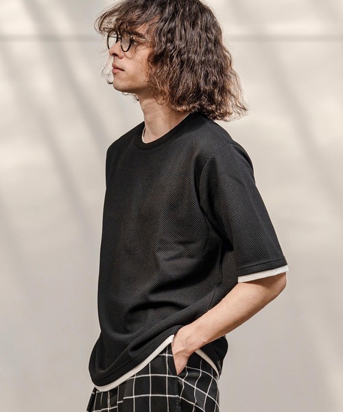 CAMBIO(カンビオ)の「mt10318- Honeycomb Layered Stretch Tee レイヤード風Tシャツ(AI-261-015)(Tシャツ/カットソー・メンズ・ブラック/ネイビー/ホワイト・M/L)」の5枚目の写真