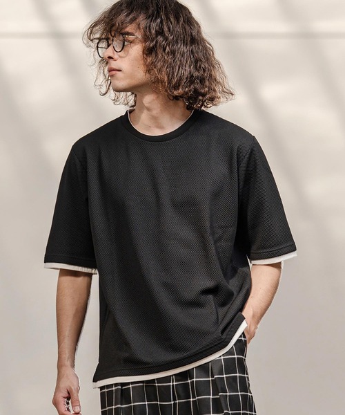 CAMBIO(カンビオ)の「mt10318- Honeycomb Layered Stretch Tee レイヤード風Tシャツ(AI-261-015)(Tシャツ/カットソー・メンズ・ブラック/ネイビー/ホワイト・M/L)」の6枚目の写真
