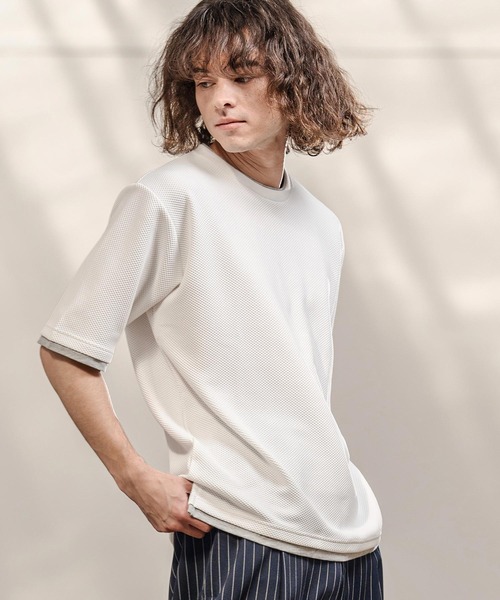 CAMBIO(カンビオ)の「mt10318- Honeycomb Layered Stretch Tee レイヤード風Tシャツ(AI-261-015)(Tシャツ/カットソー・メンズ・ブラック/ネイビー/ホワイト・M/L)」の10枚目の写真