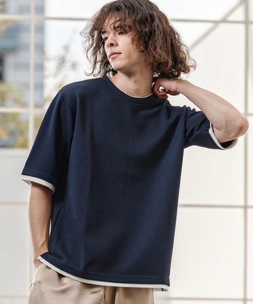 CAMBIO(カンビオ)の「mt10318- Honeycomb Layered Stretch Tee レイヤード風Tシャツ(AI-261-015)(Tシャツ/カットソー・メンズ・ブラック/ネイビー/ホワイト・M/L)」の16枚目の写真