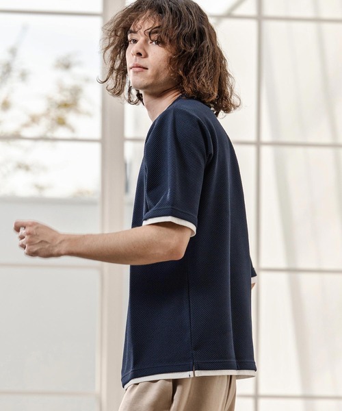 CAMBIO(カンビオ)の「mt10318- Honeycomb Layered Stretch Tee レイヤード風Tシャツ(AI-261-015)(Tシャツ/カットソー・メンズ・ブラック/ネイビー/ホワイト・M/L)」の17枚目の写真