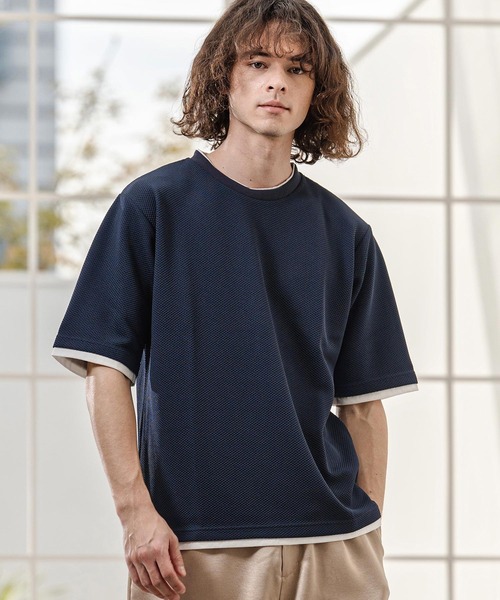 CAMBIO(カンビオ)の「mt10318- Honeycomb Layered Stretch Tee レイヤード風Tシャツ(AI-261-015)(Tシャツ/カットソー・メンズ・ブラック/ネイビー/ホワイト・M/L)」の18枚目の写真