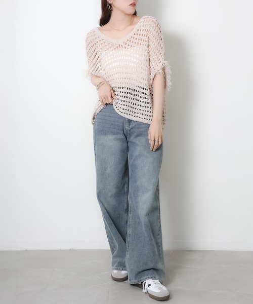 Riberry(リベリー)の「前後2WAYフリンジ透かし編みベスト(ベスト・レディース・ブラック/ホワイト系/グレー・MEDIUM)」の13枚目の写真