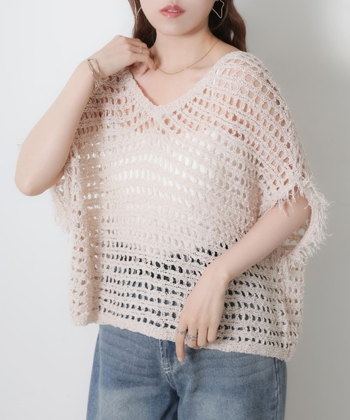 Riberry(リベリー)の「前後2WAYフリンジ透かし編みベスト(ベスト・レディース・ブラック/ホワイト系/グレー・MEDIUM)」の14枚目の写真