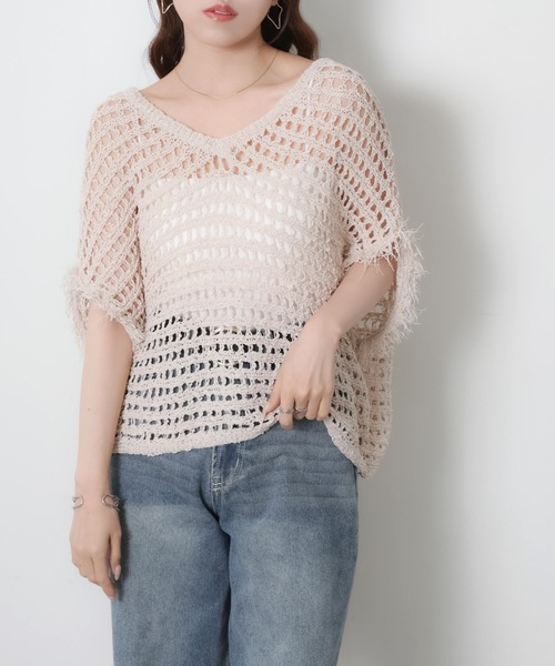 Riberry(リベリー)の「前後2WAYフリンジ透かし編みベスト(ベスト・レディース・ブラック/ホワイト系/グレー・MEDIUM)」の5枚目の写真
