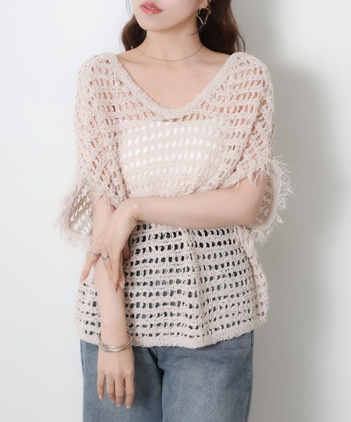 Riberry(リベリー)の「前後2WAYフリンジ透かし編みベスト(ベスト・レディース・ブラック/ホワイト系/グレー・MEDIUM)」の18枚目の写真