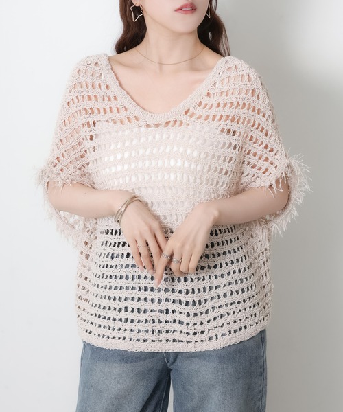 Riberry(リベリー)の「前後2WAYフリンジ透かし編みベスト(ベスト・レディース・ブラック/ホワイト系/グレー・MEDIUM)」の19枚目の写真