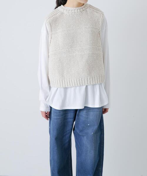 かぐれ(カグレ)の「2WAY綿麻ニットベスト(ベスト・レディース・ブラック/アイボリー・FREE)」の1枚目の写真