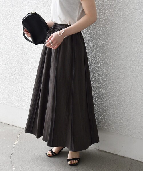 新品未使用★ELLIE エリー アジャストギャザースカート BLACK KOBE LETTUCE（神戸レタス） ギャザー yuiさんコラボ バイアス切替え