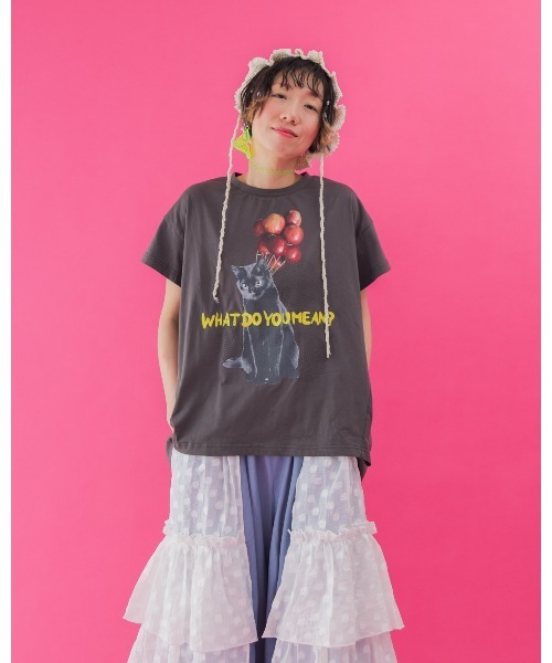 unica(ユニカ)の「WHAT DO YOU MEAN? Tシャツ laides(Tシャツ/カットソー・レディース・ブラック/オフホワイト・F)」の5枚目の写真
