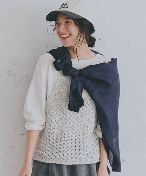 studio CLIP（スタディオクリップ）の「3ゲージ配色テープヤーンベスト（ベスト・レディース・オフホワイト/ライトブルー/チャコール・FREE）」の2枚目の写真