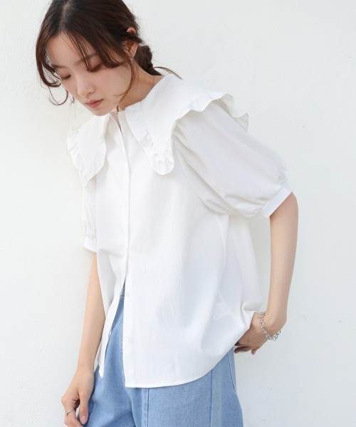 Bab(バブ)の「ビックカラーハーフスリーブブラウス(シャツ/ブラウス・レディース・オフホワイト/ブラック・MEDIUM)」の8枚目の写真