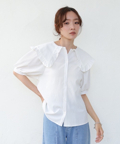 Bab(バブ)の「ビックカラーハーフスリーブブラウス(シャツ/ブラウス・レディース・オフホワイト/ブラック・MEDIUM)」の18枚目の写真