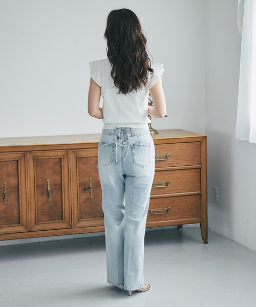 La boutique BonBon（ラブティックボンボン）の「【全骨格美人見え】クールタッチUVビジュー付きニット（ニット/セーター・レディース・ネイビー/ホワイト・FREE）」の8枚目の写真