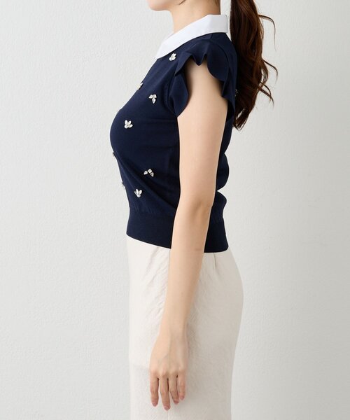 La boutique BonBon（ラブティックボンボン）の「【全骨格美人見え】クールタッチUVビジュー付きニット（ニット/セーター・レディース・ネイビー/ホワイト・FREE）」の18枚目の写真