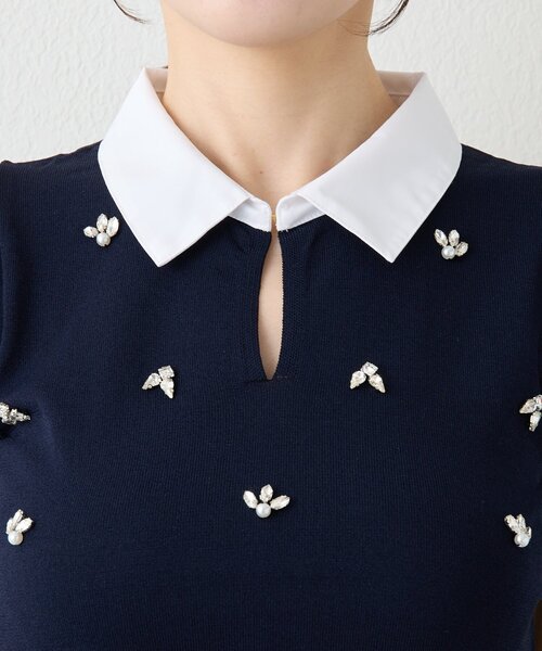 La boutique BonBon（ラブティックボンボン）の「【全骨格美人見え】クールタッチUVビジュー付きニット（ニット/セーター・レディース・ネイビー/ホワイト・FREE）」の20枚目の写真