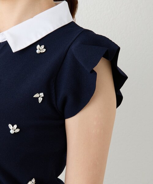 La boutique BonBon（ラブティックボンボン）の「【全骨格美人見え】クールタッチUVビジュー付きニット（ニット/セーター・レディース・ネイビー/ホワイト・FREE）」の21枚目の写真