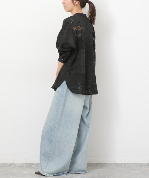JOURNAL STANDARD relume（ジャーナルスタンダード　レリューム）の「《追加2》パッチワークレースシャツ（シャツ/ブラウス・レディース・ブラック/ホワイト・FREE）」の5枚目の写真