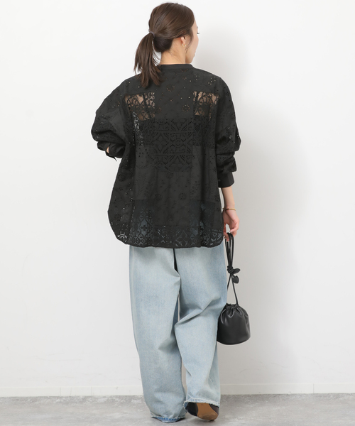 JOURNAL STANDARD relume（ジャーナルスタンダード　レリューム）の「《追加2》パッチワークレースシャツ（シャツ/ブラウス・レディース・ブラック/ホワイト・FREE）」の6枚目の写真