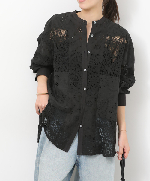 JOURNAL STANDARD relume（ジャーナルスタンダード　レリューム）の「《追加2》パッチワークレースシャツ（シャツ/ブラウス・レディース・ブラック/ホワイト・FREE）」の7枚目の写真
